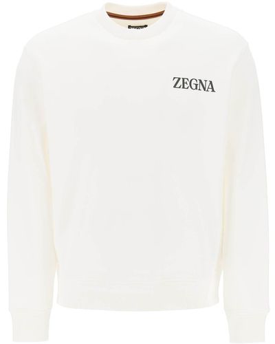 Zegna Crew-Neck Sweatshirt With Flocked Logo - White