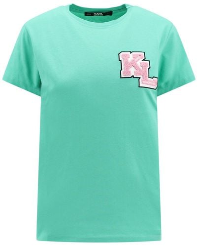 Karl Lagerfeld Organic Cotton T-shirt With Logo On The Front - Green
