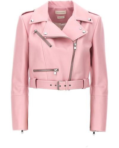 Alexander McQueen Cropped Biker Jacket Giacche Rosa