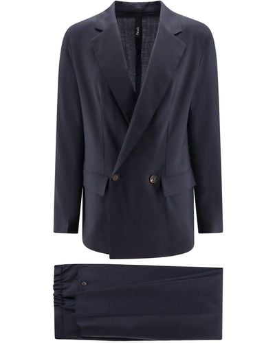 Hevò Virgin Wool Suit With Logoed Buttons - Blue