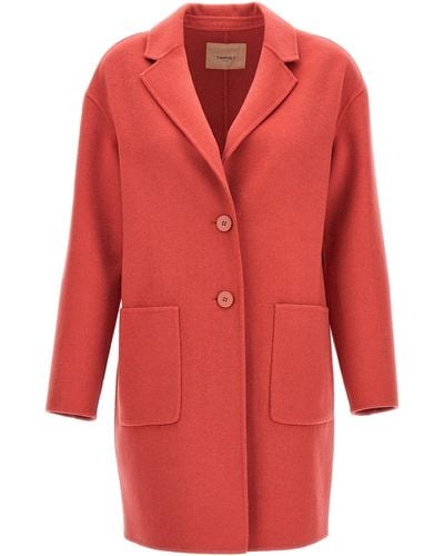 Twin Set Single Breast Coat Coats, Trench Coats - Red