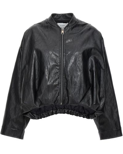 Nude Eco Leather Bomber Jacket Casual Jackets, Parka - Black