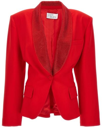 GIUSEPPE DI MORABITO All Over Crystal Lapel Blazer Jackets - Red