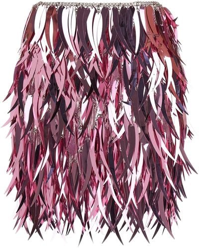 Rabanne Metallic Feather Skirt Gonne Rosa - Rosso