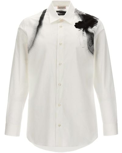 Alexander McQueen Camicia con stampa a contrasto in cotone - Bianco