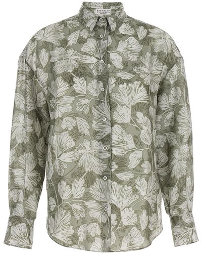 Brunello Cucinelli Patterned Silk Shirt Camicie Multicolor - Grigio
