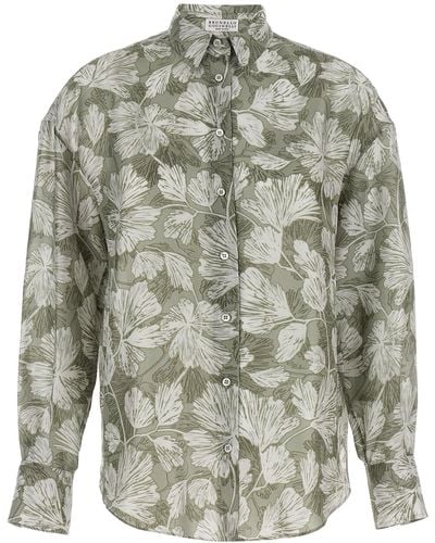 Brunello Cucinelli Patterned Silk Shirt Shirt, Blouse - Grey