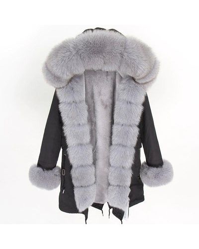 Wanan Touch Black Parka With Gray Fox Fur