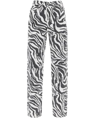 ROTATE BIRGER CHRISTENSEN Straight Leg Zebra Print Jeans - White