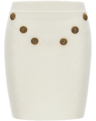 Balmain Logo Button Knitted Skirt Gonne Bianco - Neutro