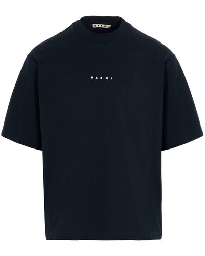 Marni Logo Printed T Shirt Blu