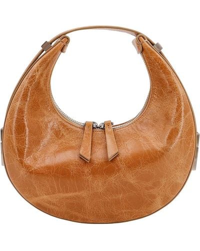 OSOI Leather Shoulder Bag With Cracked Effect - Brown