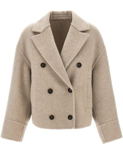 Brunello Cucinelli Double-breasted Short Coat Coats, Trench Coats - Natural