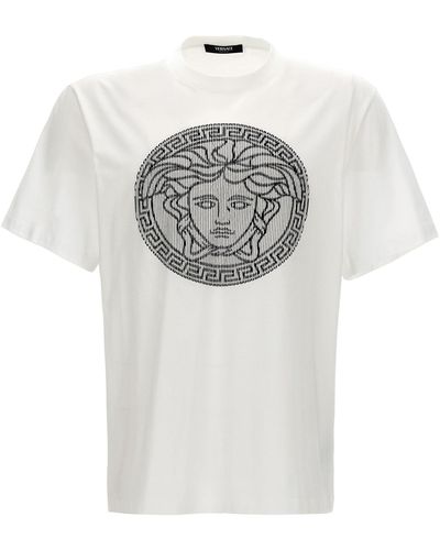Versace Logo Embroidery T Shirt Bianco/Nero - Grigio