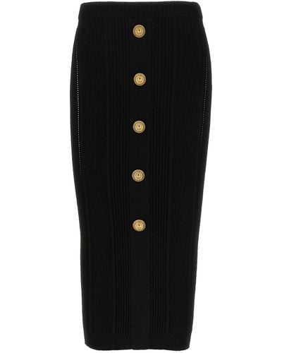 Balmain Logo Button Midi Skirt Skirts - Black