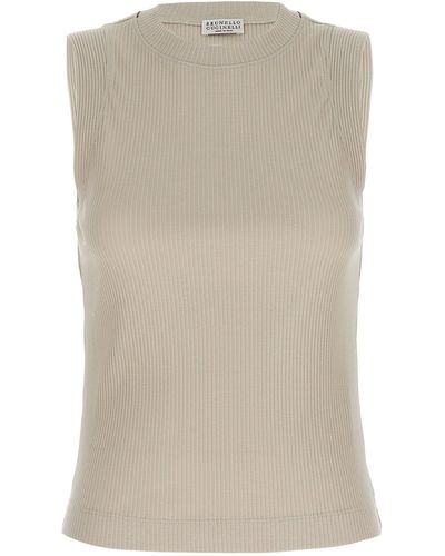 Brunello Cucinelli Ribbed Top Tops - Natural