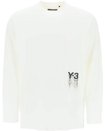 Y-3 Long Sleeved T Shirt With Logo Print - White