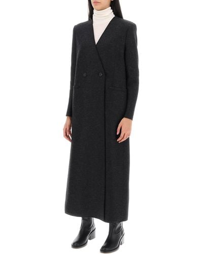 Harris Wharf London Collarless Coat In Pressed Wool - Black