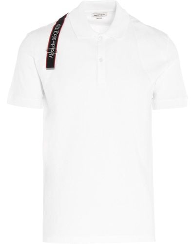 Alexander McQueen Harness Polo Shirt in Piqué con logo Selvedge - Bianco