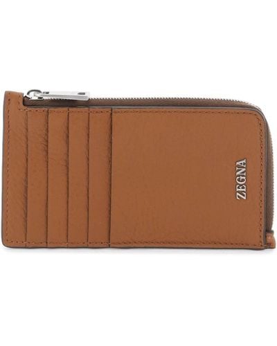 Zegna Grained Leather 10cc Card Holder - Brown
