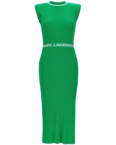 Karl Lagerfeld Logo-waist Knitted Dress - Green