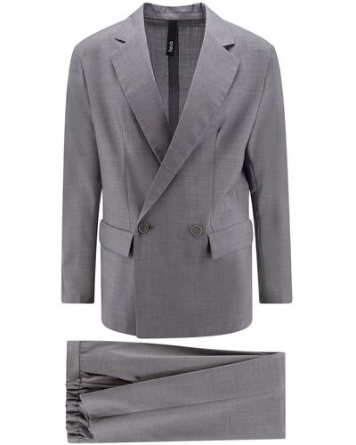 Hevò Virgin Wool Suit With Logoed Buttons - Grey
