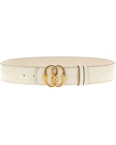 Bally Emblem Crocodile Embossed Leather Belt - White