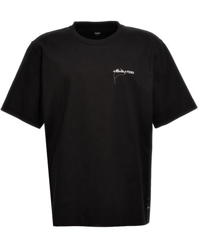 Fendi Logo Embroidery T-Shirt - Black