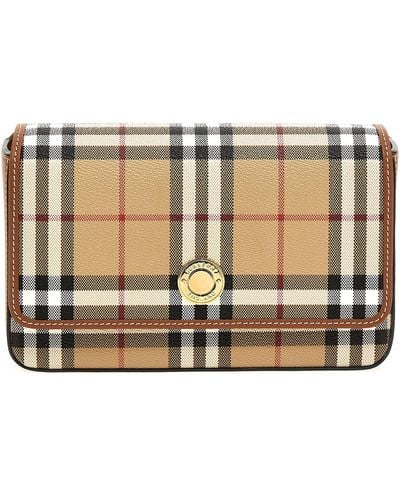 Burberry Hampshire Check-print Woven And Leather Shoulder Bag - Natural