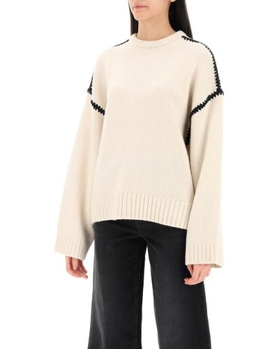 Totême Sweater With Contrast Embroideries - Natural