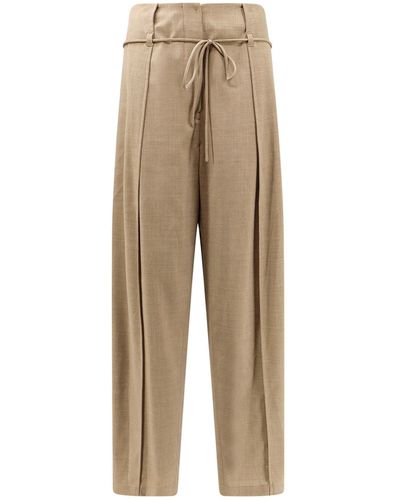 LE17SEPTEMBRE Wool Blend Trouser With Lace - Natural