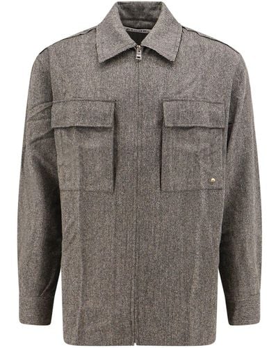 Etudes Studio Virgin Wool Shirt With Logoed Metal Detail - Grey