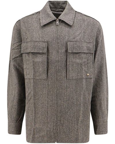 Etudes Studio Virgin Wool Shirt With Logoed Metal Detail - Gray