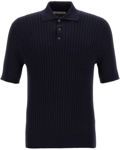 Brunello Cucinelli Ribbed Shirt Polo - Blue