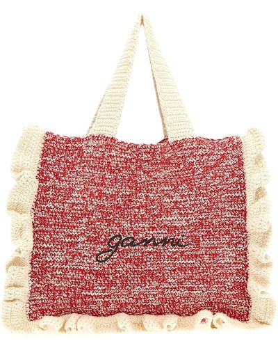 Ganni Crochet Shopping Bag Tote Bag - Red