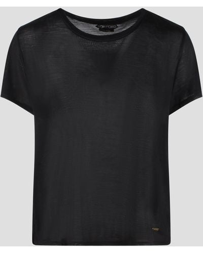 Tom Ford Micro-rib Silk Jersey Crewneck T-shirt - Black