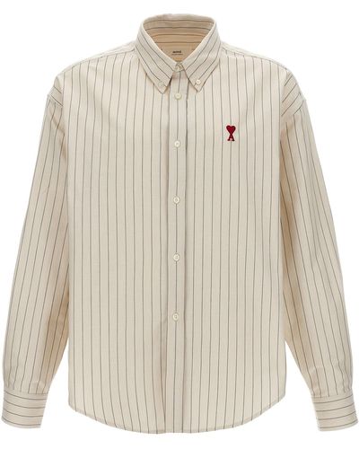 Ami Paris Logo Embroidery Striped Shirt Camicie Bianco/Nero