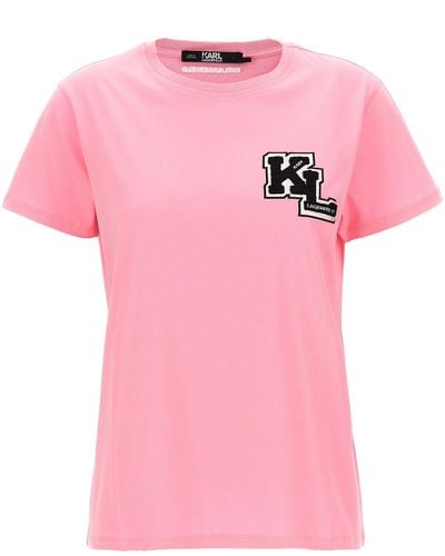 Karl Lagerfeld T-shirt in cotone organico con logo frontale - Rosa