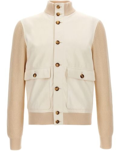 Brunello Cucinelli Leather Jacket With Knit Inserts Giacche Bianco - Neutro