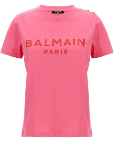 Balmain Logo Print T-shirt - Pink