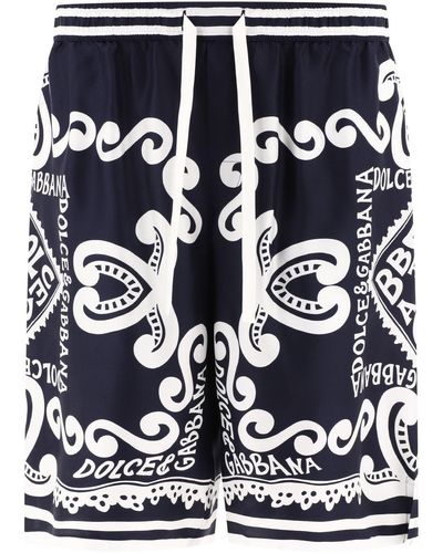 Dolce & Gabbana Silk S With Marina Print Short - Blue