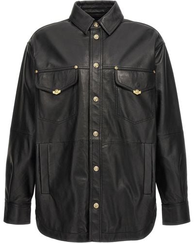 Versace Logo Button Leather Jacket Giacche Nero