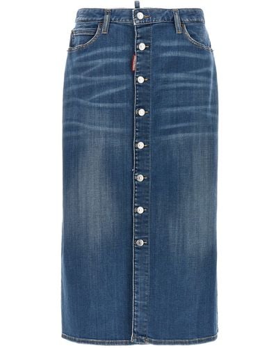 DSquared² Denim Long Skirt Gonne Blu