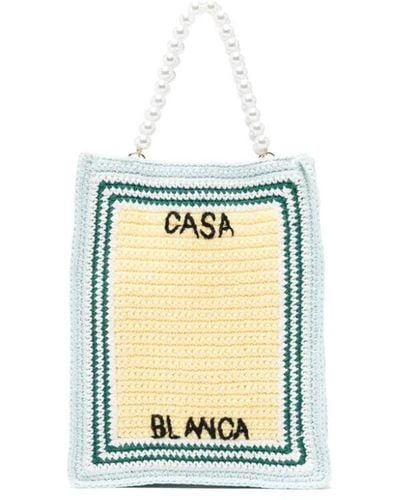 Casablancabrand Crochet Tote Bag With Embroidered Logo - Metallic