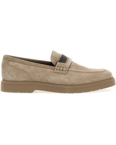 Brunello Cucinelli Suede Penny Loafer With Jewelry - Gray