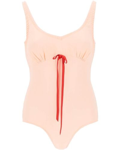 Simone Rocha Silk Blend Bodysuit With Bow Detail - Pink