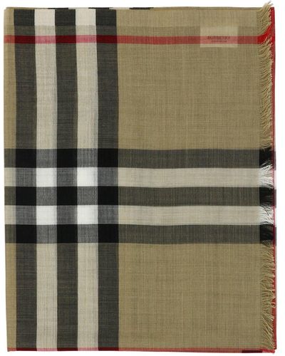Burberry Wool And Silk Check Scarf - Green