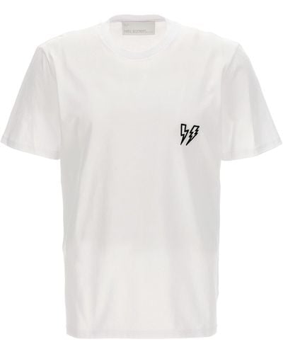 Neil Barrett Logo Embroidery T Shirt Bianco/Nero