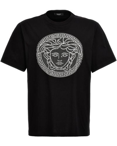 Versace Logo Embroidery T Shirt Bianco/Nero