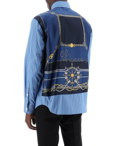 Versace Camicia A Righe Con Inserto Nautical - Blu
